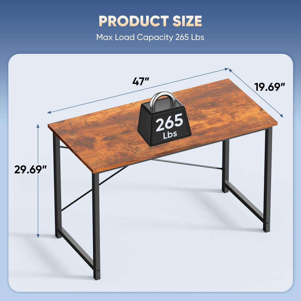 47 Inch Computer Desk for Home Office, Modern Writing Study Table Simple Modern Style for Bedroom Small Space, Large Work Desks with X-Shaped Reinforcement, Wood Brown