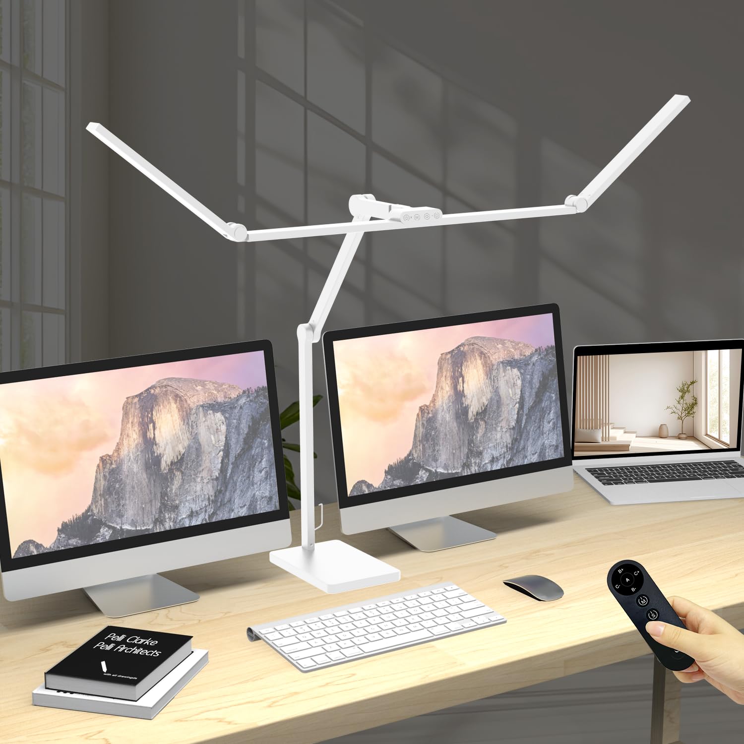 36 W 3000 LM Ultra Bright Architect Desk Lamp with Base, 47.4 Inch Wide Tall Overhead Desk Light for Home Office, Dimmable Table Light with Remote for Desktop Working,Drafting,Reading