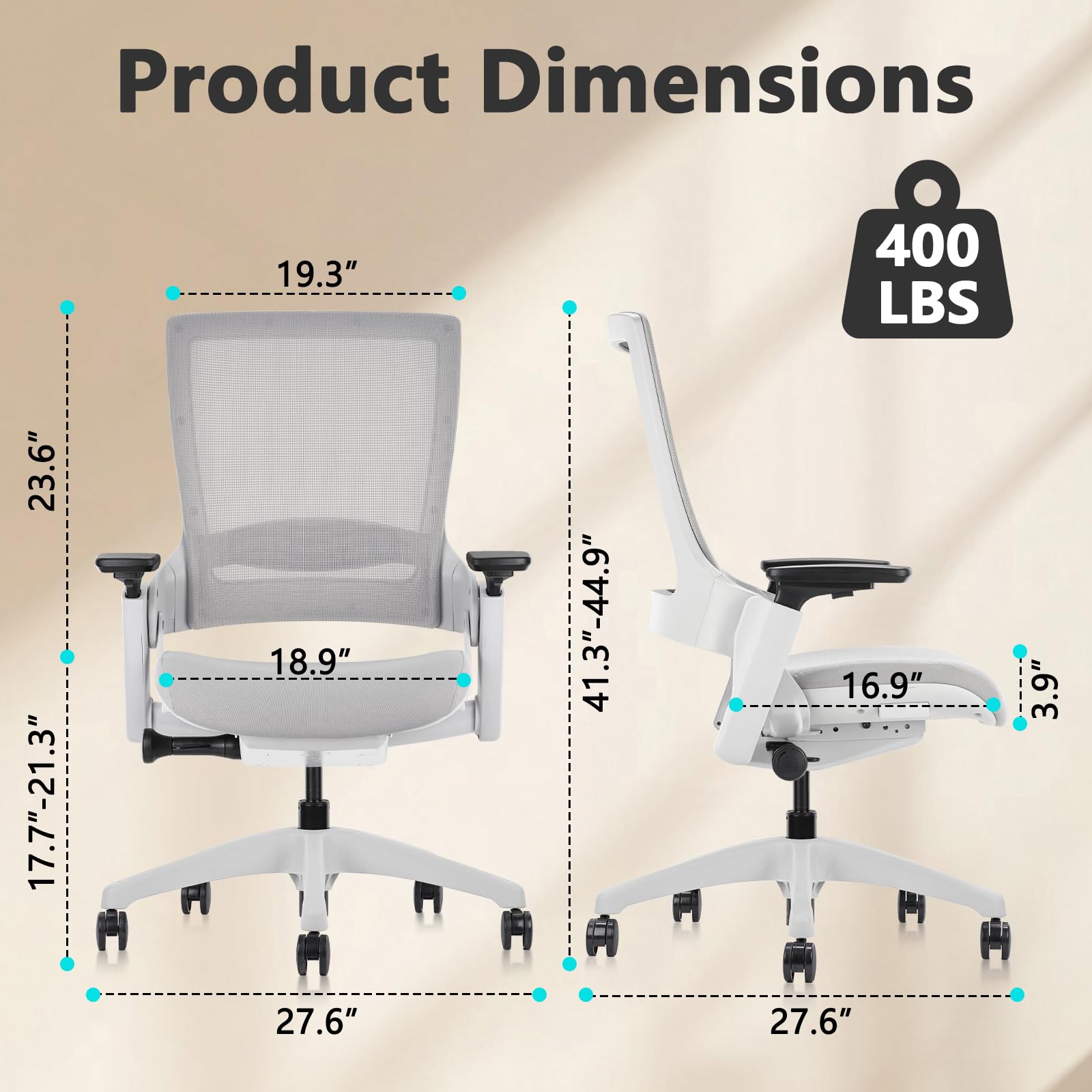 Office Chair Swivel Executive Chair, Adjustable Ergonomic Computer Chair with 3D Armrest and Lumbar Support, Mesh Backrest Task Chair for Home Office Conference Room Grey