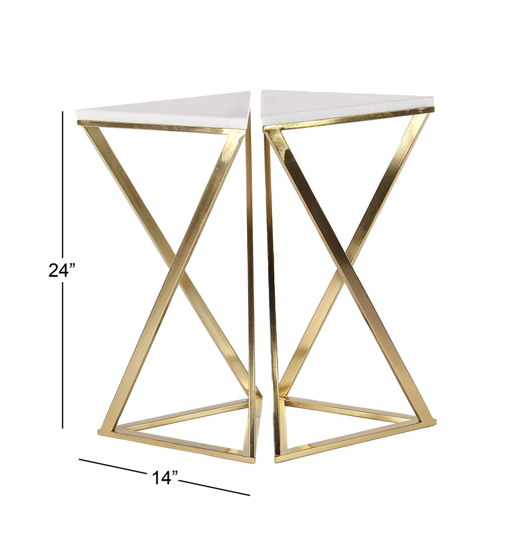 Metal Side End Accent Table End Table with Marble Top, Set of 2 Side Table 14"W, 24"H, Gold