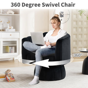 Swivel Accent Barrel Chair Set of 2- Cute Comfy Small Round 360° Arm Chair Velvet Sofa Club Reading Chair for Living Room Bedroom Office Black