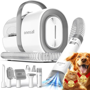 Dog Grooming Vacuum, Pet Grooming Vacuum with Clipper Nail Grinder, 1.5L Dust Cup Dog deshedding Vacuum Brush with 7 Tools for Shedding Pet Hair, Home Cleaning（Grey）