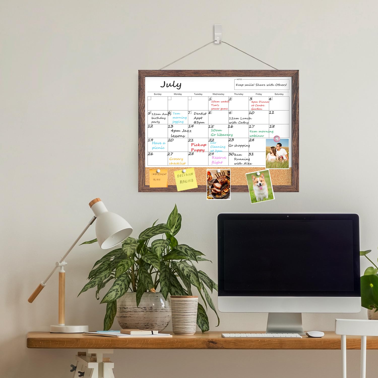 Calendar Whiteboard for Wall, 17x13 Inches White Board Calendar Dry Erase, Small Magnetic White Board with Wood Frame, Hanging Dry Erase Board for Kitchen Home Office School Planner