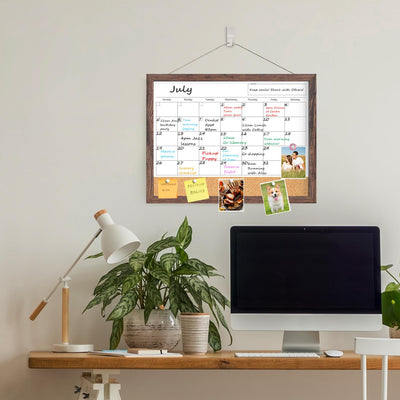 Calendar Whiteboard for Wall, 17x13 Inches White Board Calendar Dry Erase, Small Magnetic White Board with Wood Frame, Hanging Dry Erase Board for Kitchen Home Office School Planner