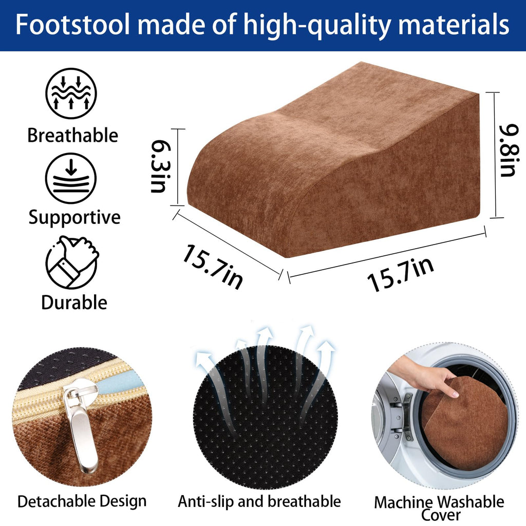 Foot Rest for Under Desk at Work, Ergonomic Under Desk Footrest with Washable Cover for Office, Home & Gaming Leg Elevation Pillow Brown