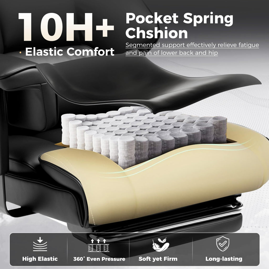 Big and Tall Gaming Chair 400lbs Heavy Duty Office Chair with Foot Rest & Ergonomic Pocket Spring Cushion, High Back Lumbar Support for Lower Back Pain Relief, Ergo Black