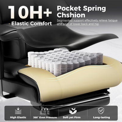 Big and Tall Gaming Chair 400lbs Heavy Duty Office Chair with Foot Rest & Ergonomic Pocket Spring Cushion, High Back Lumbar Support for Lower Back Pain Relief, Ergo Black