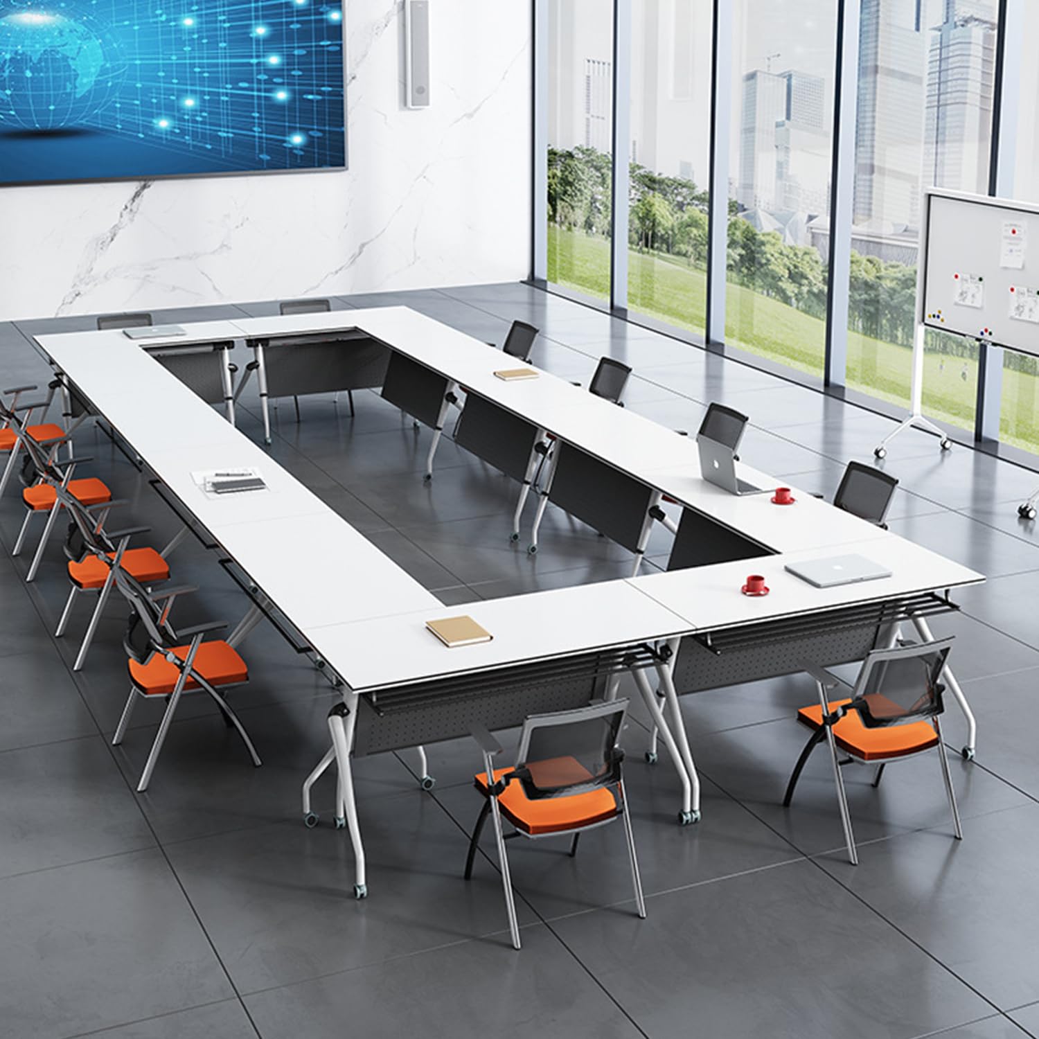 Folding Conference Table, Modern Flip Top Mobile Meeting Table, Rolling Conference Room Tables, Rectangular Seminar Meeting Tables for Office, Training Rooms (8, 53.1in)