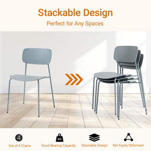 Stacking Chairs Set of 4, Office Guest Chairs with Metal Legs, Stacking Office Chairs for Conference Reception Church Lobby, Capacity 300lbs, Gray