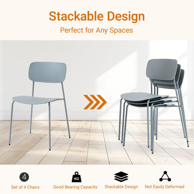 Stacking Chairs Set of 4, Office Guest Chairs with Metal Legs, Stacking Office Chairs for Conference Reception Church Lobby, Capacity 300lbs, Gray