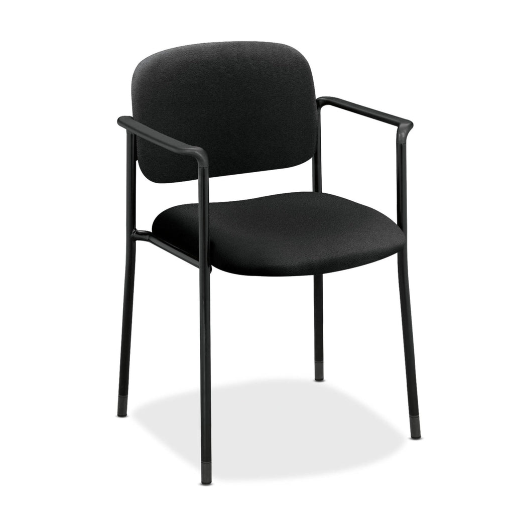 Fabric Guest Office Chair with Arms, Stackable Seating for Waiting Rooms, Lobbies, Conference Areas, and Offices, Side Chair for Reception and Training Spaces, Black