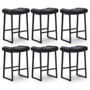 Black Bar Stools Set of 6 for Kitchen Island Counter Height Stools Modern Backless Barstools with Upholstered Faux Leather Saddle Seat and Metal Frame Industrial Bar Chairs, 24 inch