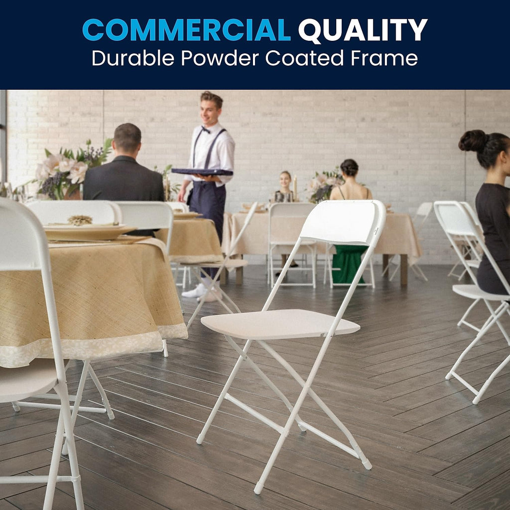 Set of 6, White, Hercules Series Plastic Folding Chairs for Parties and Weddings, Stackable Commercial Event Seats with 650-lb. Static Weight Capacity,