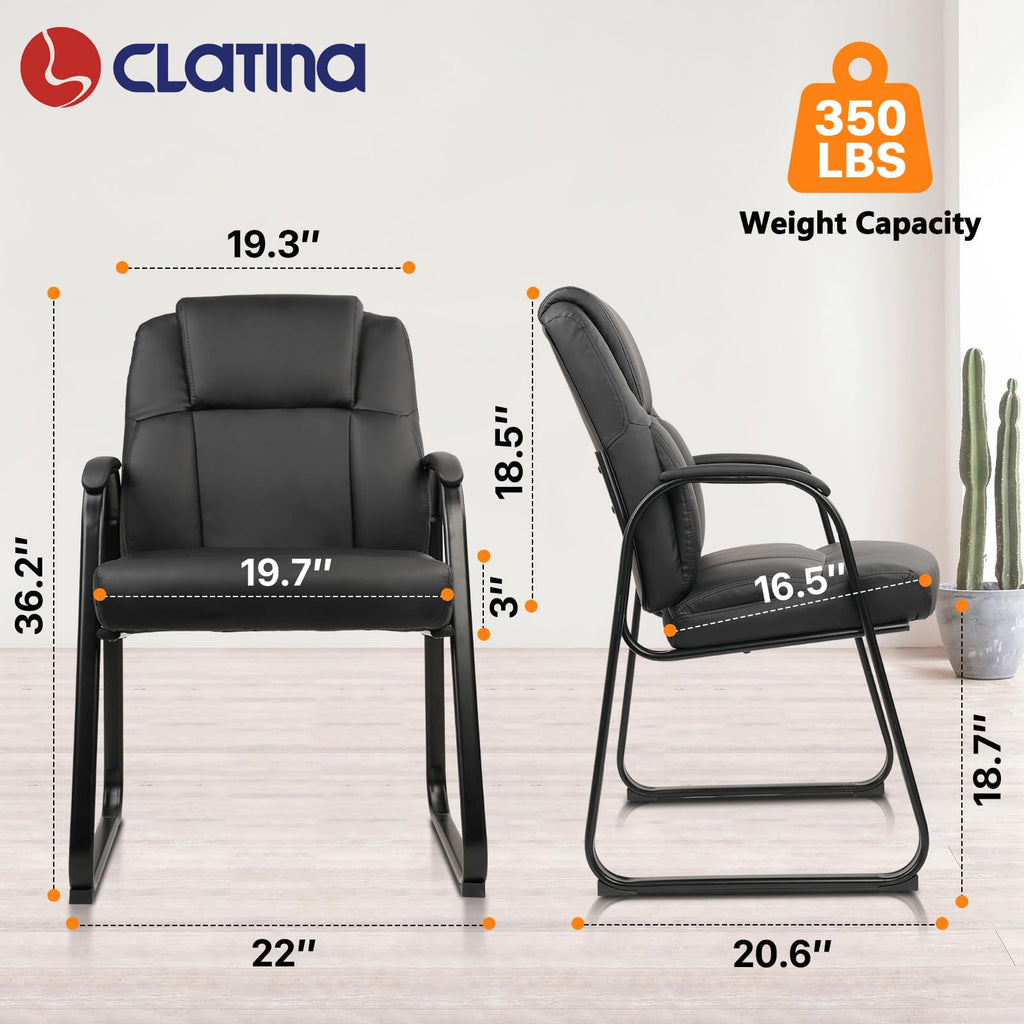 4 Pack, Leather Guest Chair with Padded Arm Rest for Reception Meeting Conference and Waiting Room Side Office Home Black with Sled Base