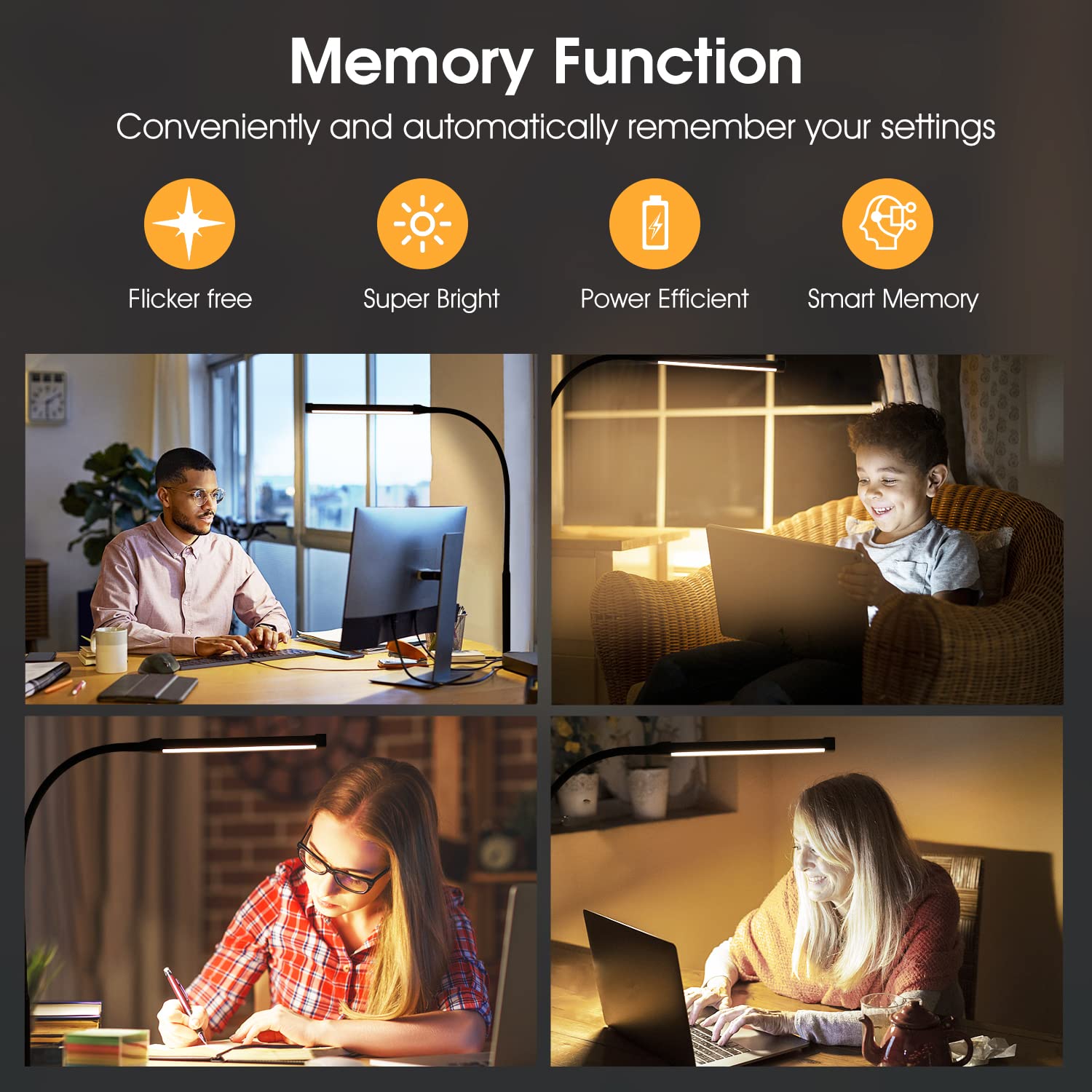LED Desk Lamp with Clamp, Eye-Caring Clip on Lights for Home Office, 3 Modes 10 Brightness, Long Flexible Goose-Neck, Metal, Swing Arm Architect Task Table Lamps with USB Adapter, White