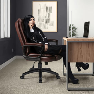 Leather Office Desk Chair,Ergonomic Office Chair with Lumbar Support,Computer Chair,Executive Leather Chair with Padded Flip-up Arm,Adjustable Armrests, Black,275LBS