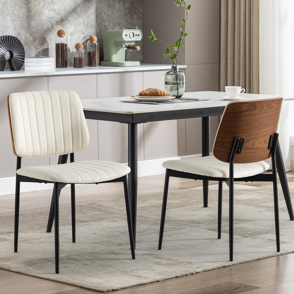 Fabric Dining Chairs Set of 2, Mid Century Modern Dining Chairs with Bentwood Backrest and Upholster Seat,Armless Kitchen Chairs with Metal Legs Adjustable Foot for Dining Room(Grey Bentwood)