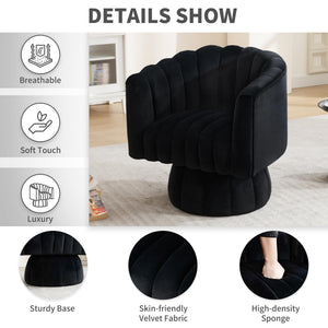 Swivel Accent Barrel Round Chair - Comfy 360° Arm Chairs Cute Small Sofa Club Velvet Reading Chair for Living Room Bedroom Office - Black