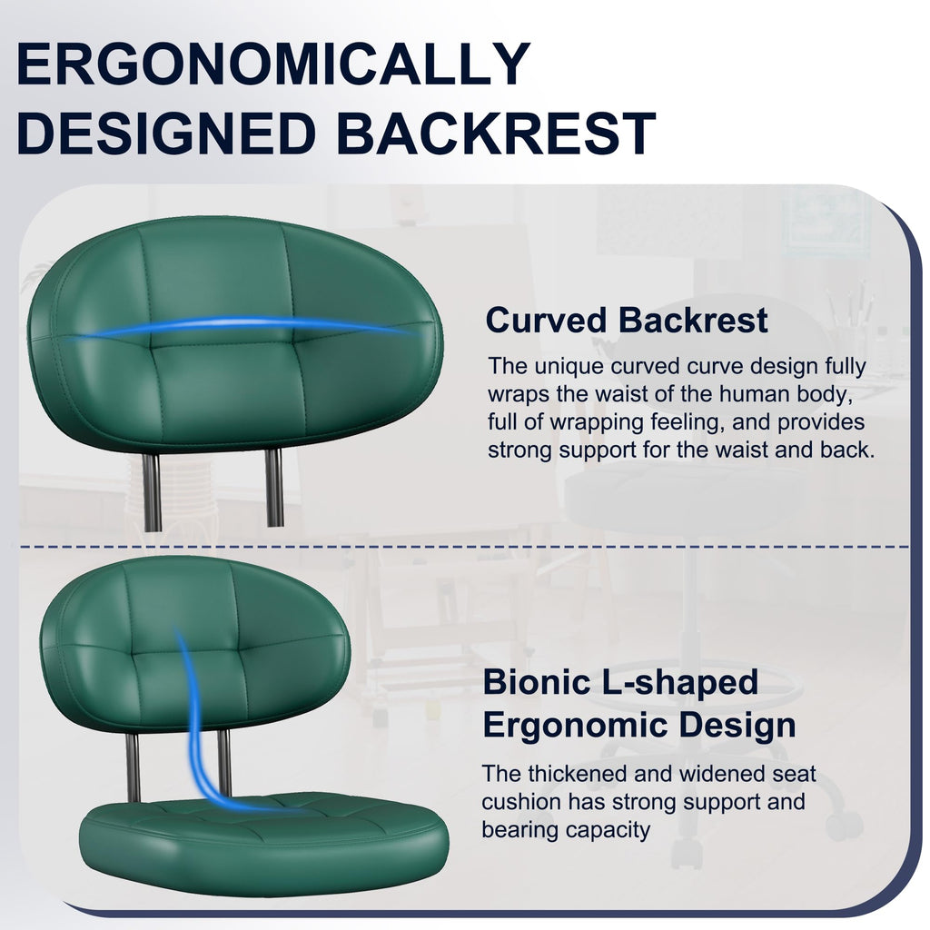Drafting Chair, Armless Tall Office Chair with Footrest Ring for Standing Desk, Small Faux Leather Executive Computer Chair with Adjustable Height for Bar Lab Counter Height Desk, Green