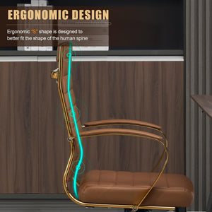 Gold Office Desk Chair, Ergonomic Leather Modern Conference Room Chairs, Executive Ribbed Height Adjustable Swivel Rolling Golden Chair for Home Office.