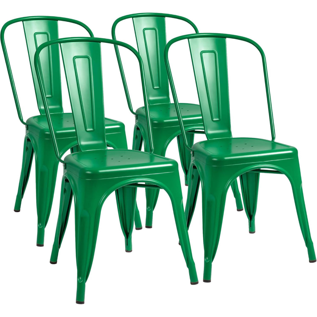 Metal Dining Chair Indoor Outdoor Use Stackable Classic Trattoria Chair Chic Dining Bistro Cafe Side Metal Chairs Set of 4 (Green)