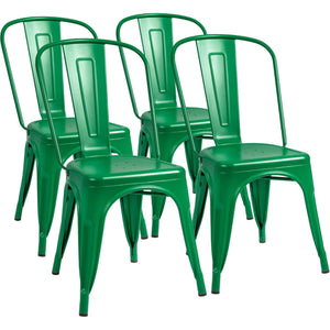 Metal Dining Chair Indoor Outdoor Use Stackable Classic Trattoria Chair Chic Dining Bistro Cafe Side Metal Chairs Set of 4 (Green)