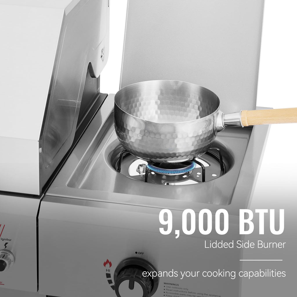 5-Burner BBQ Liquid Propane Gas Grill with Side Burner, Stainless Steel 61,000 BTU Output for Patio Garden Picnic Backyard Cooking, Silver