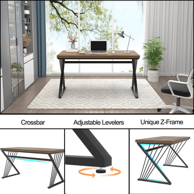Computer Desk, Wood and Metal Study Writing Gaming Table for Bedroom Living Room, Rustic Oak, 53 Inch