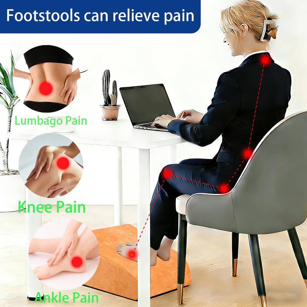 Foot Rest for Under Desk at Work, Ergonomic Under Desk Footrest with Washable Cover for Office, Home & Gaming Leg Elevation Pillow Orange