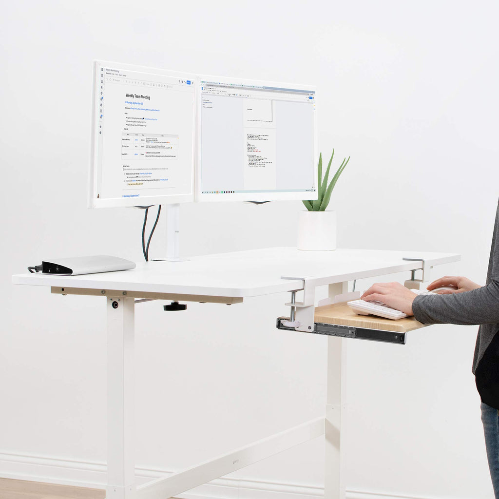 Large Clamp-on Computer Keyboard and Mouse Under Desk Slider Tray, 27 x 11 inch Pull Out Platform Drawer, Light Wood, MOUNT-KB05A