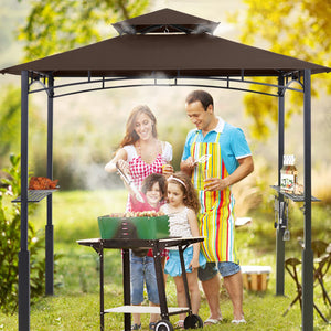 8x5 Grill Gazebo - Outdoor BBQ Canopy Shelter with Led Light for Patio Backyard Grilling (Brown)
