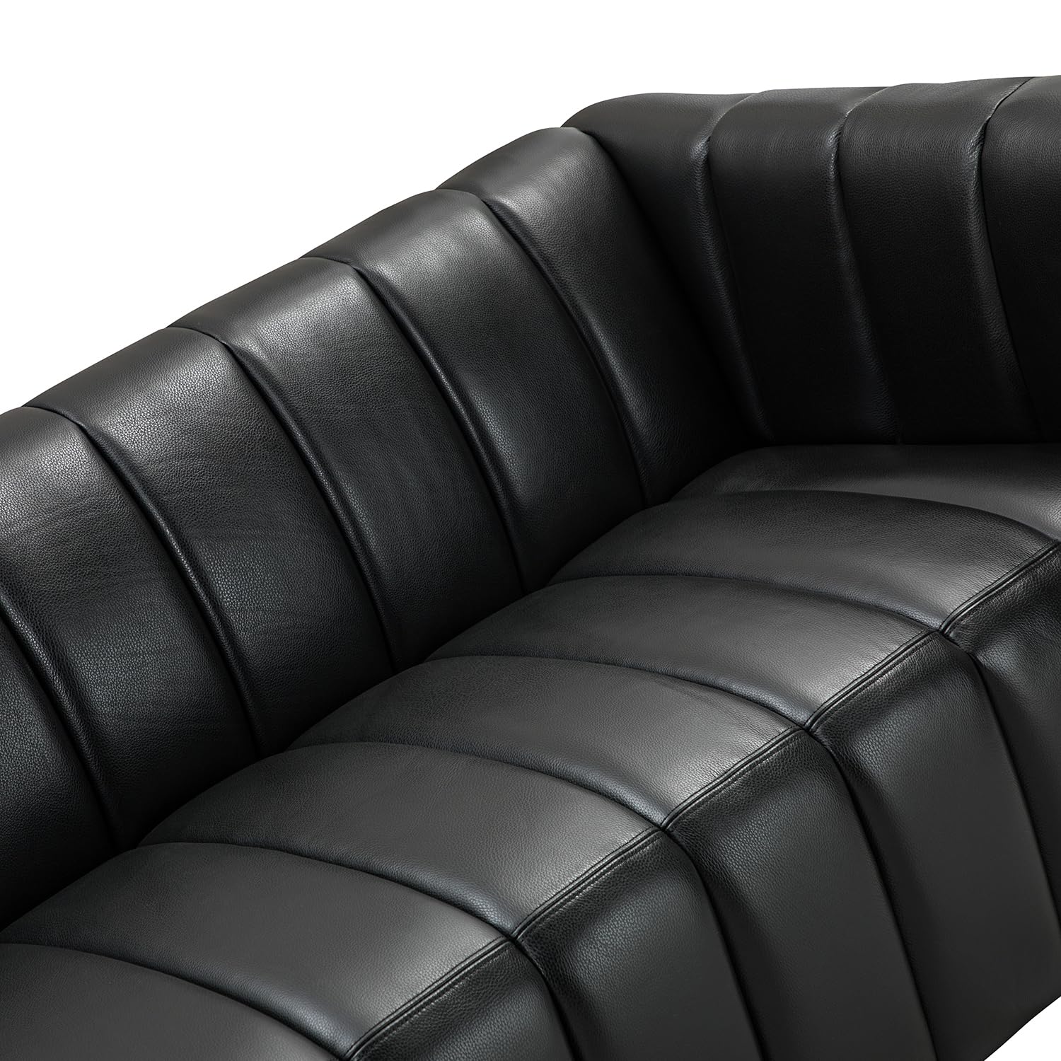 83" Genuine Leather Sofa with Channel Tufted Design, 3-Seater Sofa for Living Room Bedroom, Modern Oversized Couch with Wood Legs, Black