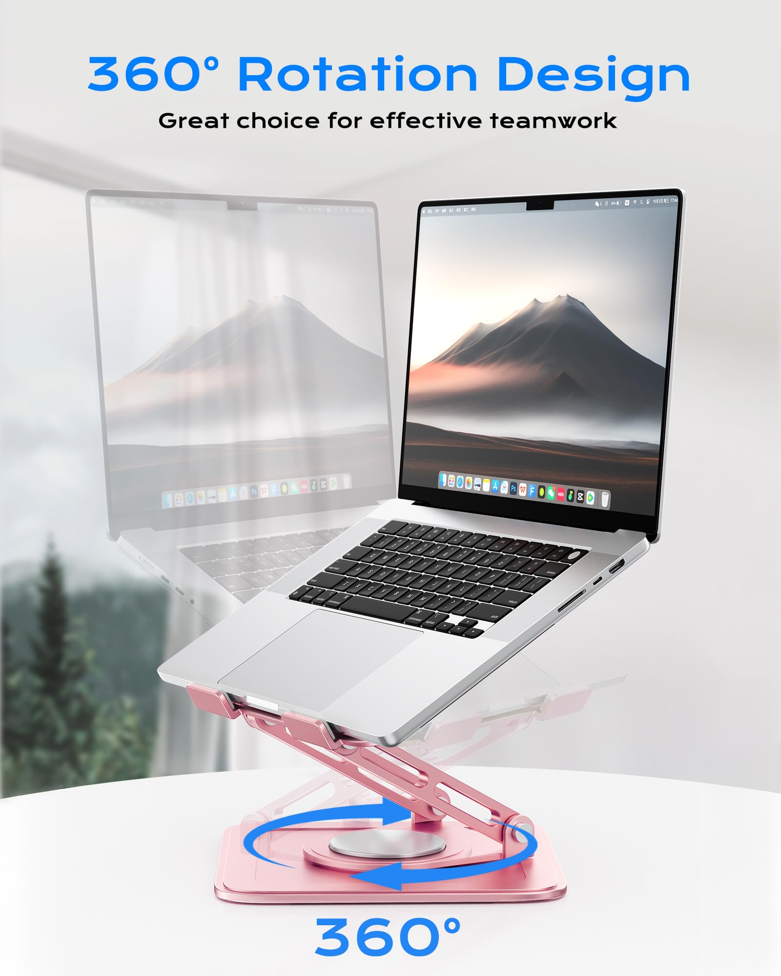 Adjustable Laptop Stand, Computer Stand with 360 Rotating Base, Ergonomic Laptop Riser Mount for Desk Foldable Protable Computer Desk Fits with MacBook Pro Air (10-16