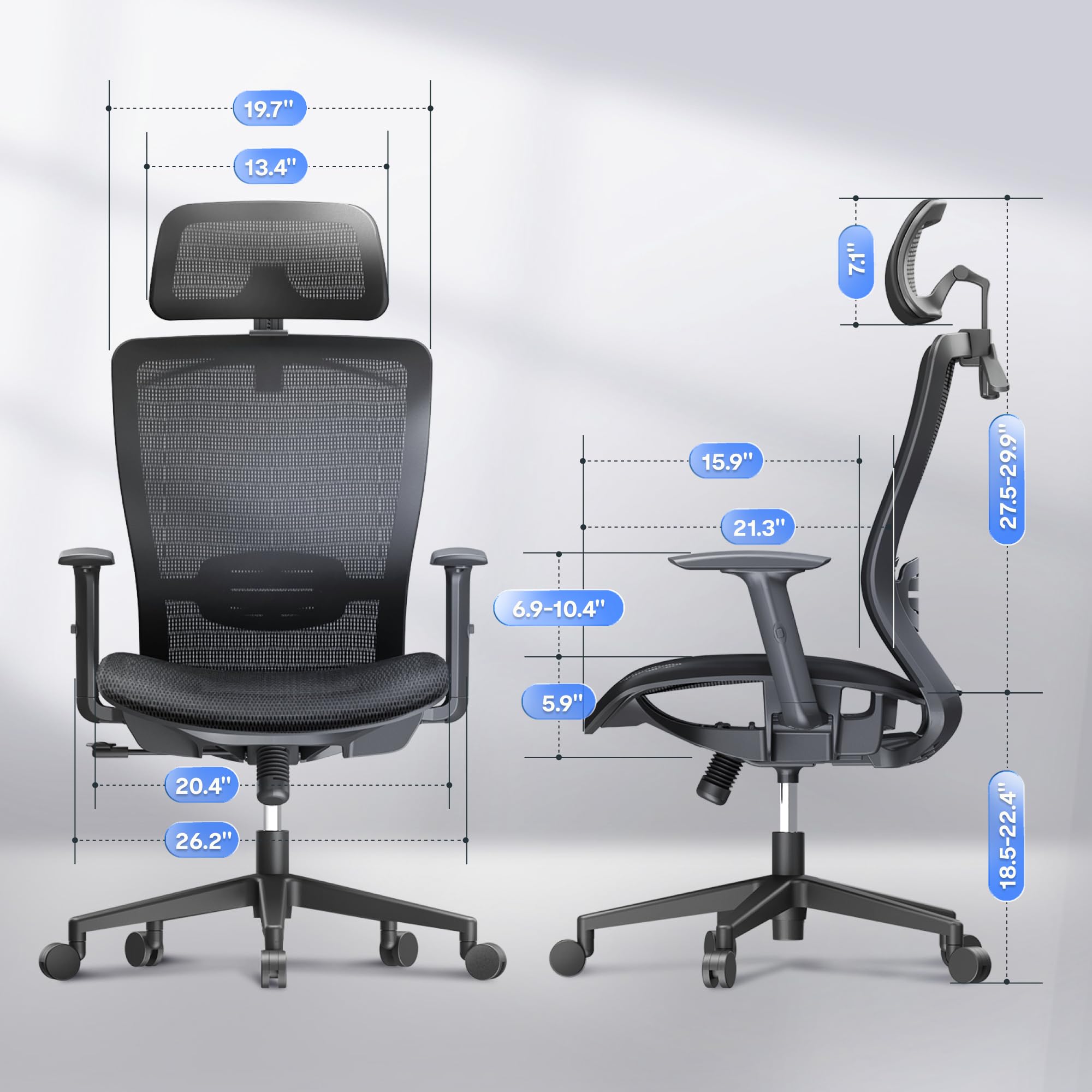 Ergonomic Office Chair High Back Mesh Swivel Computer Chair Home Office Desk Chairs with Wheels Lumbar Support Deep Black