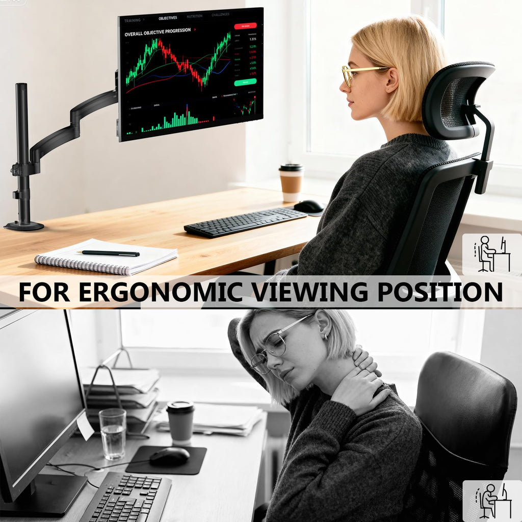 Single Long Monitor Arm - Computer Monitor Arm Desk Mount for 13-32 inch, Hold up to 19.8lbs, Extra Long Adjustable Stand, Full Motion Tall Arm, VESA 75/100mm, (GSDM001L)