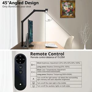 Architect Desk Lamp with Remote Control, Adjustable Led Desk Light for Home Office with Base, 24W Bright Auto Dimming Table Light Rotatable Office Lamp with Swing Arm for Computer Cafting
