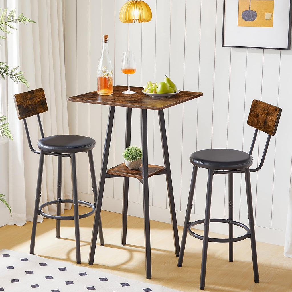 Bar Table, 2-Tier High Top Pub Table, Counter Height Table with Storage, Small Kitchen Dining Table, 36.6" High Bar Table for Living Room Party, Easy to Assemble, Rustic Brown