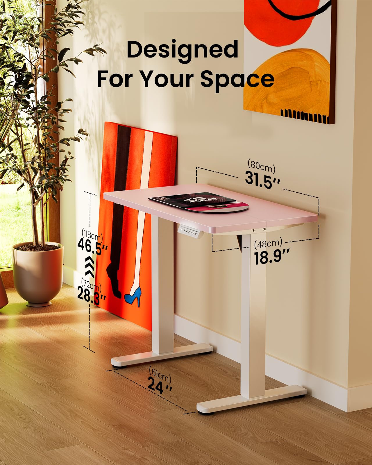 Height Adjustable Electric Standing Desk, 32 x 19 Inches Sit Stand up Desk, Memory Computer Home Office Desk, Pink