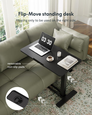 H7 PRO Mobile Standing Desk Adjustable Overbed Table Pneumatic with Wheels 90°Tiltable Portable Laptop Desk Rolling Computer Cart Foldable Bedside Table(31.5