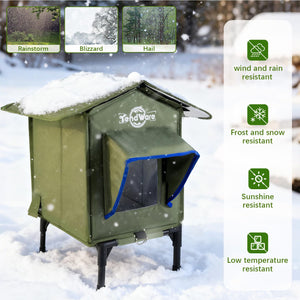 Outdoor Cat House Heated Cat House for Outside with Elevated Base Cat-Attracting Eave Design Feral Stray Shelter Weatherproof in Winter Garage Yard Porch