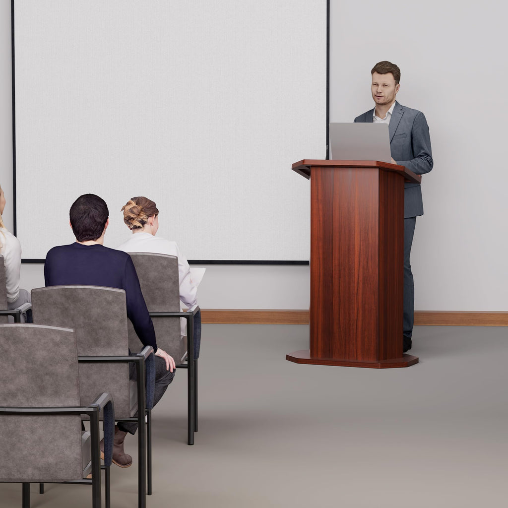 Wood Podium,Compact Podium Stand,15MM Particle Board,Pulpit with Storage,Mic Stand Space,Easy Installation Wooden Lectern for Restaurants,Churches,Seminars and Schools