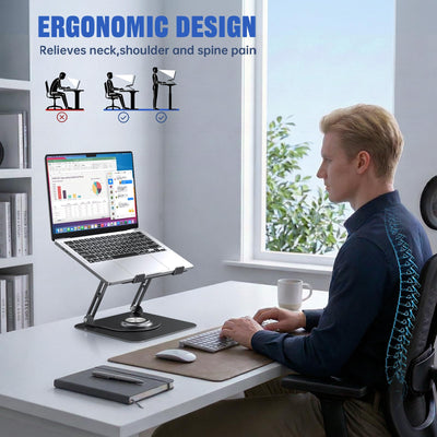 Laptop Stand for Desk, Adjustable Computer Stand with 360° Rotating Base, Ergonomic Laptop Riser for Collaborative Work, Foldable & Portable Laptop Stand, fits for All 10-16