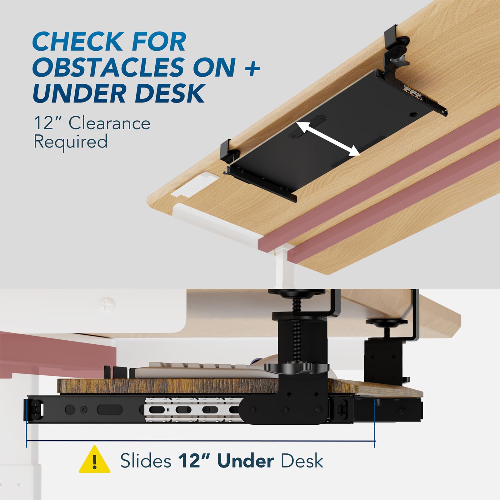 Keyboard Tray Under Desk Pull Out with Extra Sturdy C Clamp Mount System, 27.3 (32.5 inch Including Clamps) x 11 Inch Slide-Out Platform