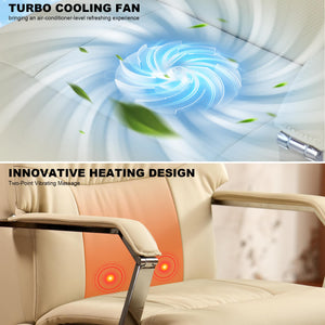 Ergonomic Power Recliner Chair for Long Hours, Leather Electric Luxury Office & Home Desk Chair with Back Heating and Ventilation, 3-Speed Cooling, 400Lbs Capacity (Light Coffee)