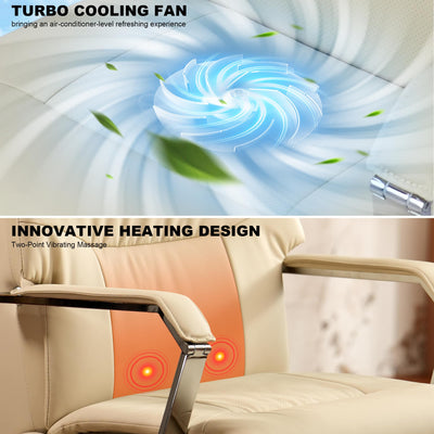 Ergonomic Power Recliner Chair for Long Hours, Leather Electric Luxury Office & Home Desk Chair with Back Heating and Ventilation, 3-Speed Cooling, 400Lbs Capacity (Light Coffee)