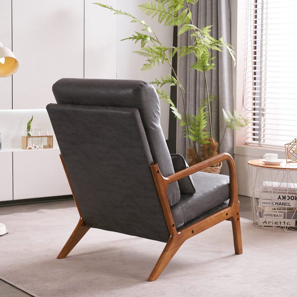 High Back Microfiber Dark Grey Accent Chairs Set of 2, Upholstered Mid Century Modern Lounge Chairs Reading Chairs Side Sitting Chair Farmhouse Armchairs for Living Room, Bedroom, Guest Room
