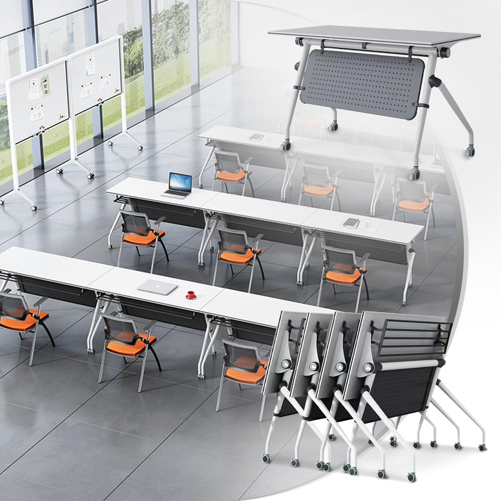 Folding Conference Table,Rectangle Meeting Seminar Table for 14 Person,Folding Long Business Training Tables,Mobile Flip Top Conference Room Tables,Rolling Meeting Tables for Office Conference Room(6)