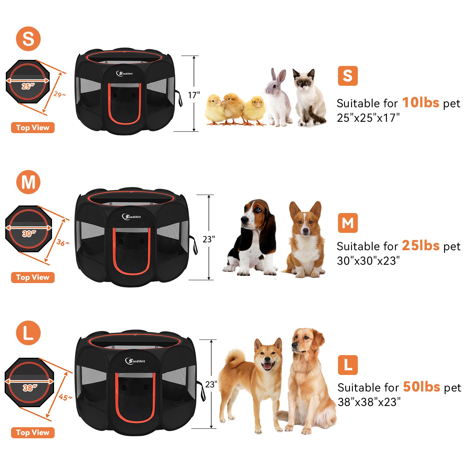 Dog Playpen, Puppy Pet Playpens Indoor for Medium Dogs Tent Crates Cage Indoor/Outdoor, Portable Pop Up Dog Kennel Playpen with Carrying Case for Dogs/Cats/Rabbits, Black