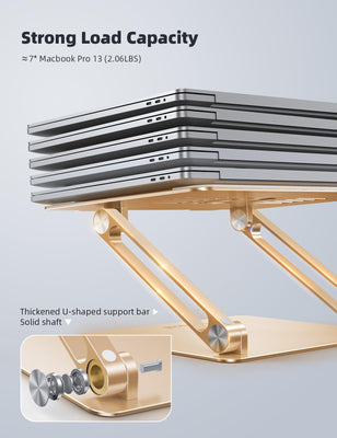 Adjustable Laptop Stand, Portable Laptop Riser, Aluminum Laptop Stand for Desk Foldable, Ergonomic Computer Notebook Stand Holder for MacBook Air Pro, Dell XPS, HP (10-17.3'') -Gold