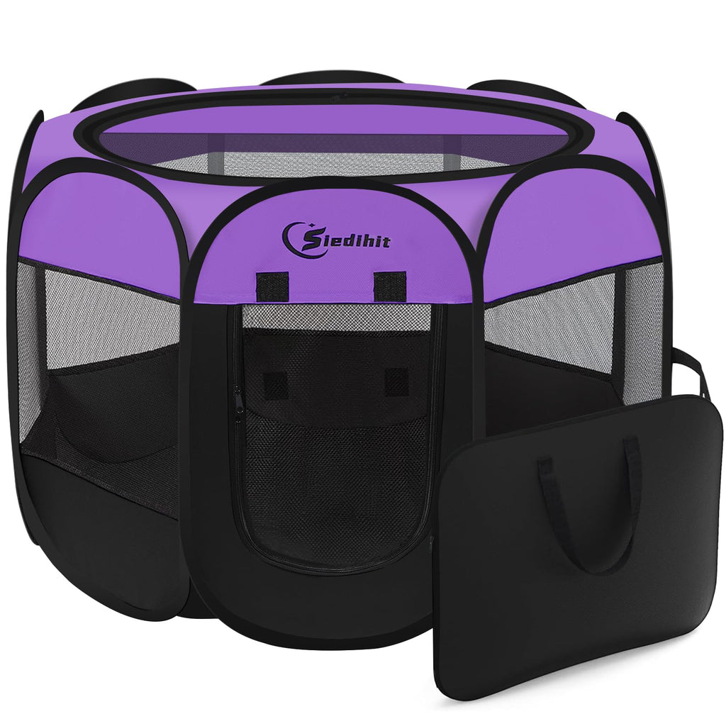 Dog Playpen, Puppy Pet Playpen, Dog Crate Tent Cage Indoor/Outdoor, Portable Pop Up Dogs Kennel Playpen with Carrying Case for Dogs/Cats/Rabbits, Purple, Medium